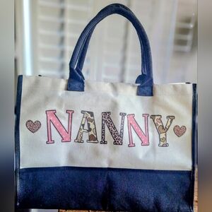 Canvas 'NANNY' Tote Bag in Pink and Black